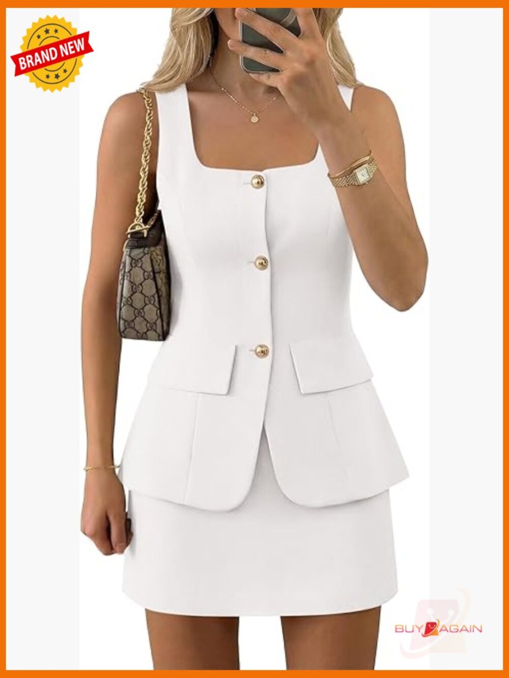 2 Piece Skirt Set - Sleeveless Blazer Vest Top & Mini Skirt Business Casual